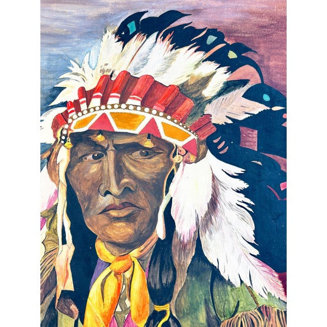A striking 1924 portrait of a Native American chief, painted in gouache and watercolor on artist’s board. The work is...