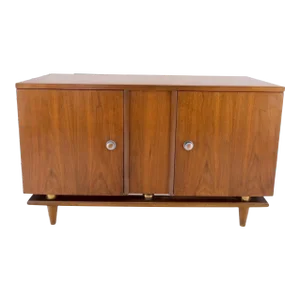 Mid-Century Modern Walnut Two Doors Floating Base Small Petit Credenza