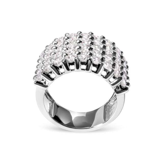 Contemporary 14k White Gold 4.0 Cttw Diamond 5 Row Ring Band (I-J Color, I1-I2 Clarity) - Ring - Size 7 For Sale - Image 3 of 6