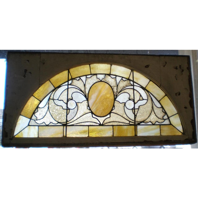 Stained Glass Transom Window• Circa 1900 • Abstract Foliate Half Round For Sale - Image 4 of 4