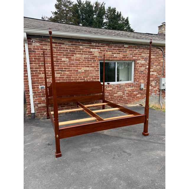 Late 20th Century Henkel-Harris King Size Wild Black Cherry Pencil Four-Poster Bed Frame For Sale - Image 5 of 18