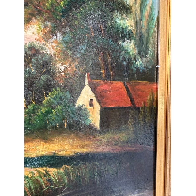 Vintage European Countryside River Landscape Oil Painting on Canvas – Framed For Sale - Image 9 of 17