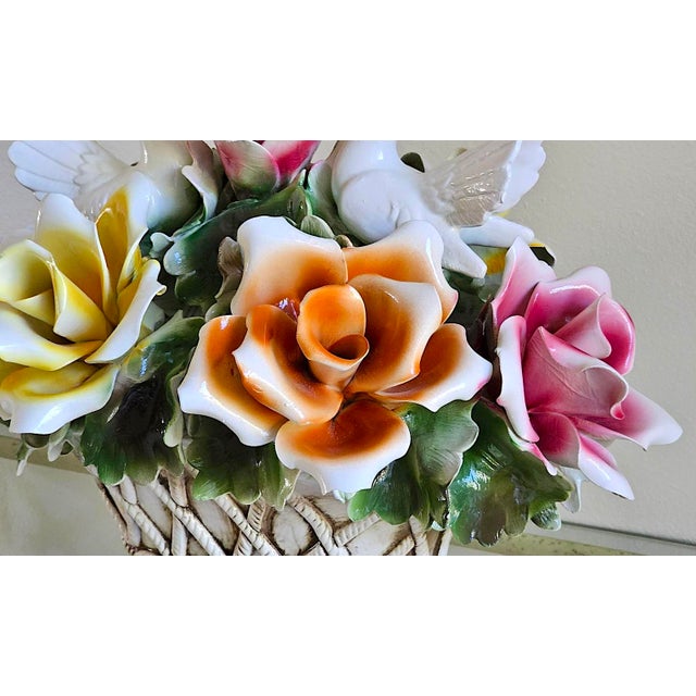 1970s Nuova Capodimonte Grand Porcelain Centerpiece With Doves & Roses For Sale - Image 13 of 17