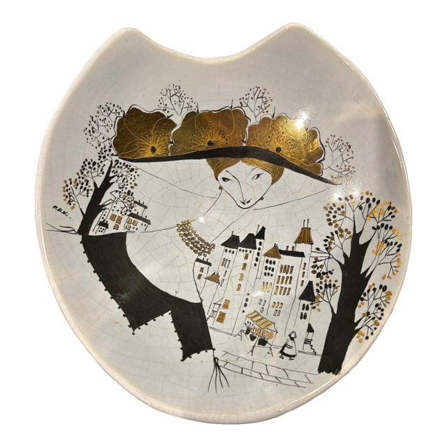 Mid-Century Falco Finland Hand-Painted Ceramic Dish, Attributed to Raija Rauanheimo-Kojonen For Sale