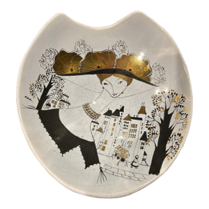 Mid-Century Falco Finland Hand-Painted Ceramic Dish, Attributed to Raija Rauanheimo-Kojonen