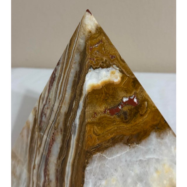 1980s Large 7” Banded Calcite Stone Pyramid Display Object Feng Shui For Sale - Image 5 of 12