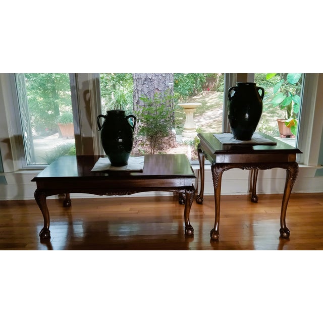 This exquisite vintage Chippendale-style living room table set was manufactured by the renowned Lane Furniture Company of...