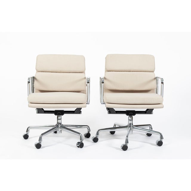 Mid-Century Modern Eames for Herman Miller Office Chairs in Schumacher Vegan Suede, Cream Tan For Sale - Image 3 of 12