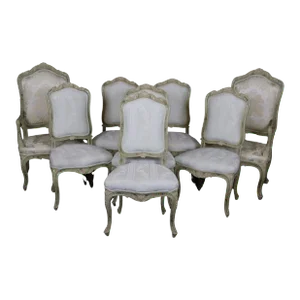 Carved Italian-Made Louis XV Style Paint Decorated Dining Chairs - Set of 8