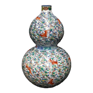 Mid 19th Century Chinese Porcelain Vase Qing Dynasty Qianlong Marked Blue and White Doucai Porcelain Double-Gourd Vase Hand Painted Bat Pattern