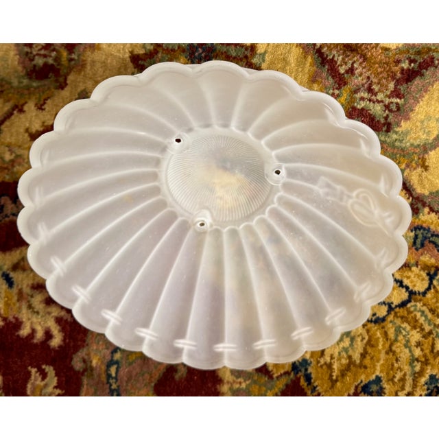 Glass Large Vintage Frosted Glass Nautical Ceiling Light Shade – Scalloped Shell Form With Rope & Tassel Motif, 11.375” For Sale - Image 7 of 11