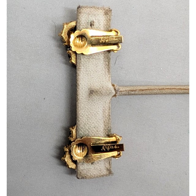 1960s Vintage 1960s Signed Rifas Faux-Topaz & Clear Rhinestone Striped Heart Clip Earrings- 2 Pieces For Sale - Image 5 of 7