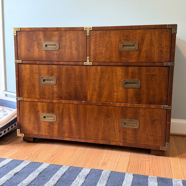 Mid-Century Henredon 4 Drawer Campaign Dresser—two Available For Sale - Image 10 of 13