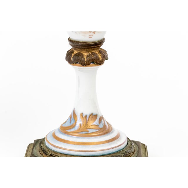 Pair of French Sèvres-Style Porcelain Vases With Gilt Bronze Mounts — Hand-Painted Gallant Scenes, Marked France, Late 19th C. For Sale In Boston - Image 6 of 11