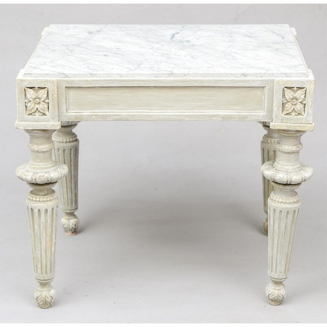 Carved Wood Louis Xvi Style Accent Table With White Marble Top