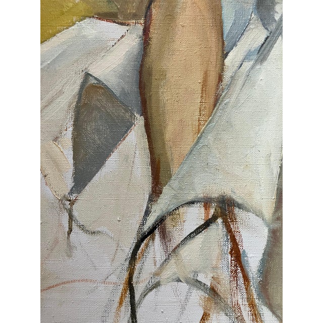 Gorgeous Mid-Century Colorful Portrait of a Woman in White With a Flower in Her Hair For Sale - Image 4 of 6