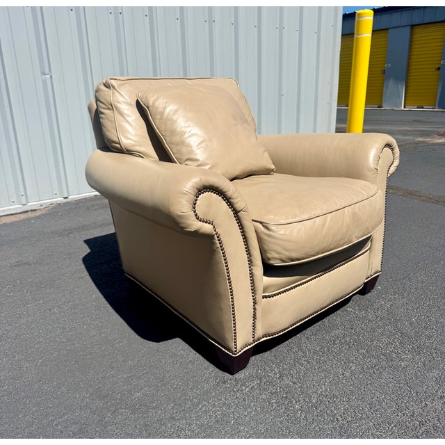 Traditional Baker Furniture Leather Club Chair With Nailhead Trim For Sale - Image 3 of 8