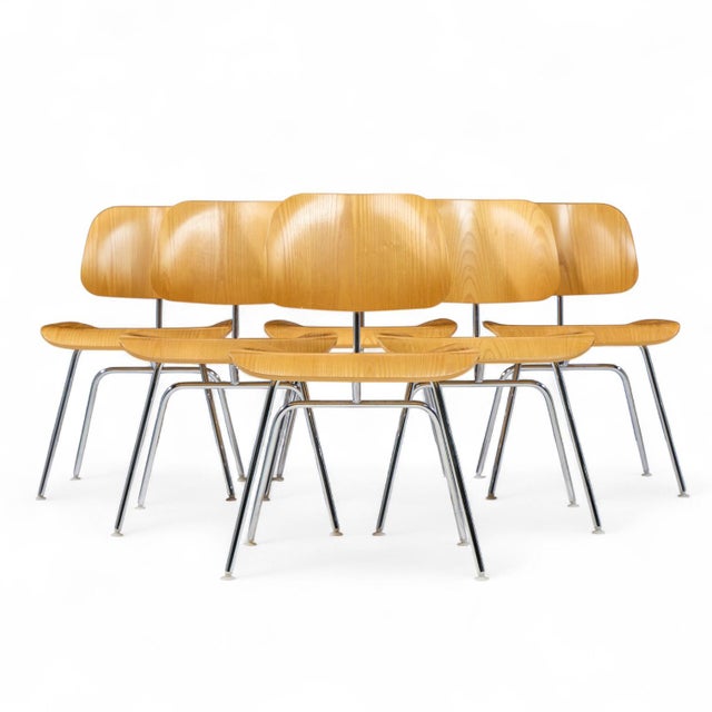 Charles and Ray Eames for Herman Miller DCM Mid Century White Ash Dining Chairs - Set of 6 Each chair measures: 19.5 wide...