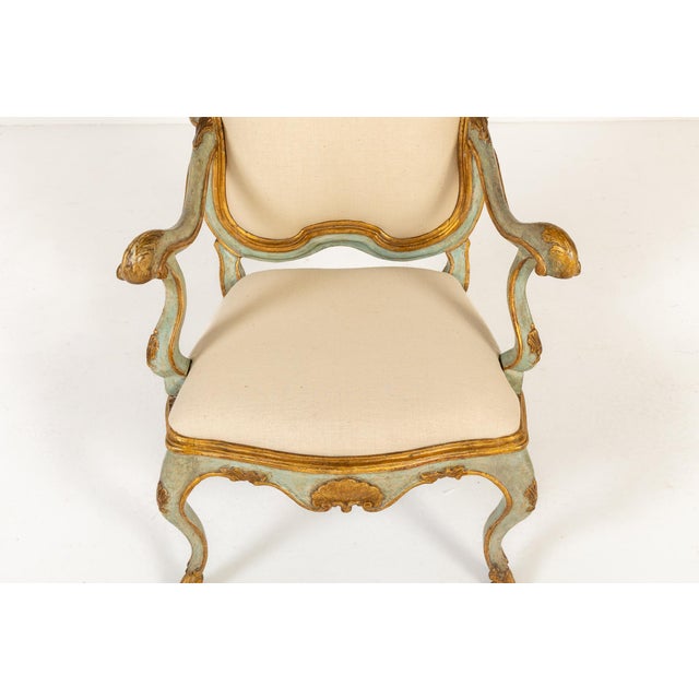 A Pair of 18th Century Italian Chairs with Original Blue and Gilt Paintwork. These lovely chairs are probably Venetian,...