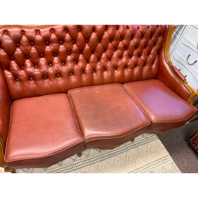 Vintage Tufted Leather French Louis XV Style Sofa For Sale - Image 11 of 14