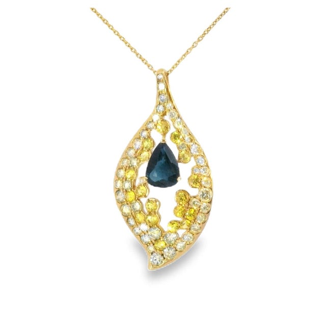 Mid-Century Modern Mid 20th Century 14k Pink Rose Gold Sapphire Yellow Diamond Pendant Necklace Estate For Sale - Image 3 of 4
