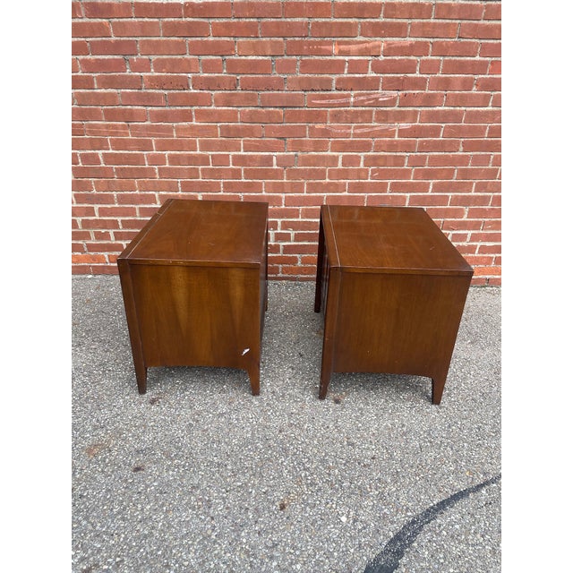Pair of Attributed Broyhill “Emphasis” Walnut Mid Century Modern End Tables Nightstands For Sale - Image 9 of 12