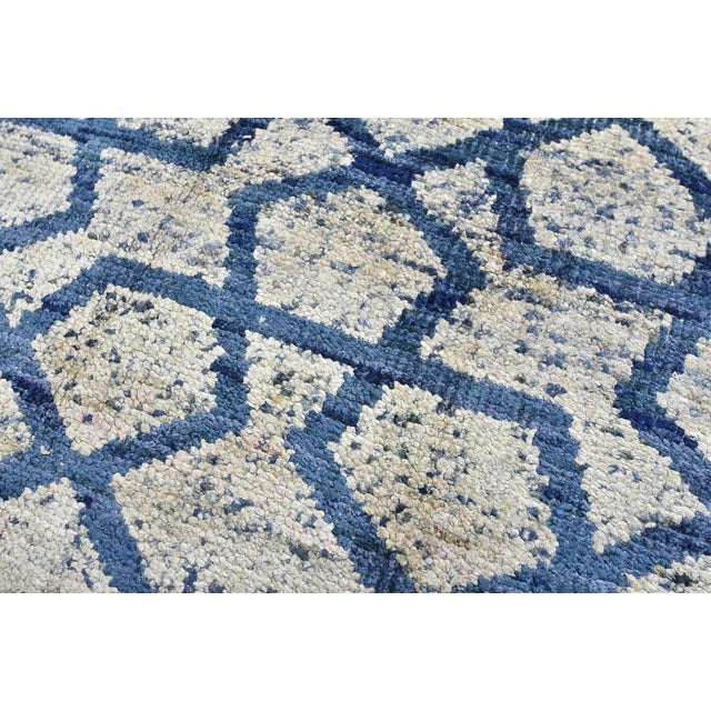 Textile Moroccan Rug 5'8'' X 8' Ivory Blue Viscose Contemporary Hand-Knotted Carpet For Sale - Image 7 of 12