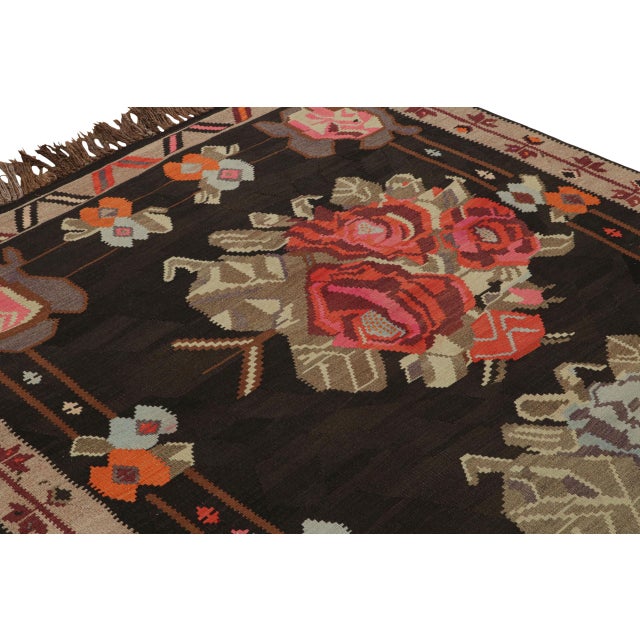Textile Mid Century Vintage Beige Brown Floral Bessarabian Kilim Turkish Flat Weave Rug For Sale - Image 7 of 8