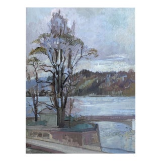 Helène Hantz, L'Ile Rousseau, Pont du Mont-Blanc et lac à Genève, Oil on canvas For Sale