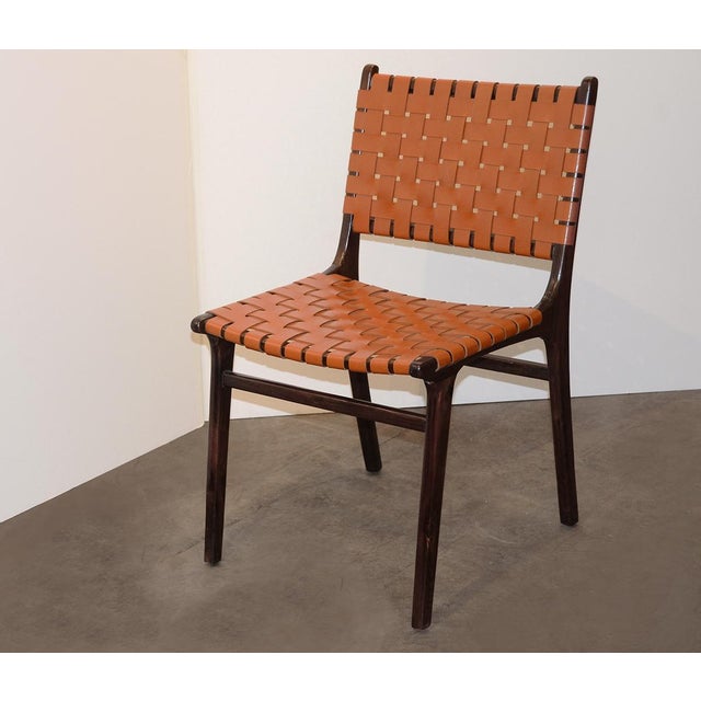 Andrianna Shamaris Modern Chair Series Single-Backed Leather Woven Chair For Sale - Image 4 of 5