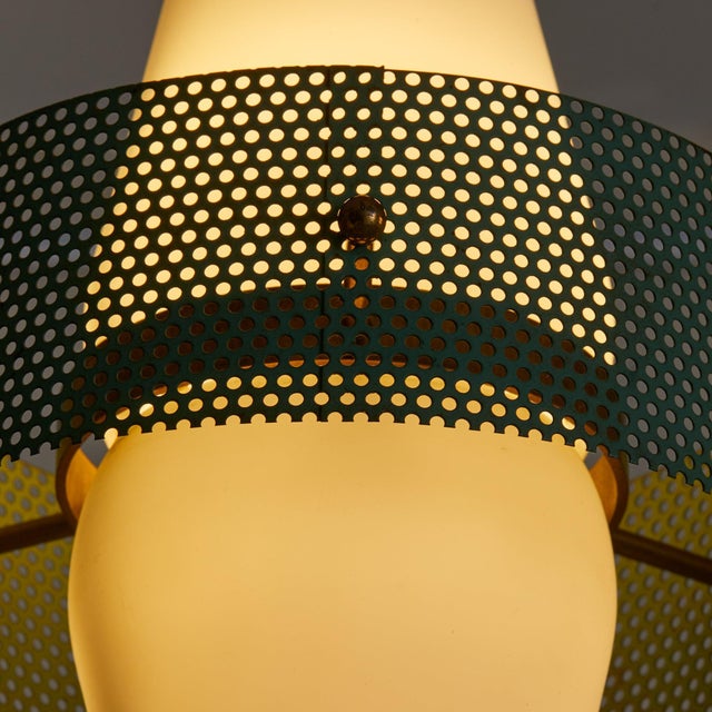 Stilnovo 1950s Mid-Century Modern Brass + Opaline Glass Pendant in the Manner of Stilnovo For Sale - Image 4 of 11