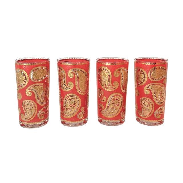 1940s Mid-Century Modern Culver Red and 22k Gold Paisley Tumbler Glasses, Set of 5 For Sale In Tampa - Image 6 of 6