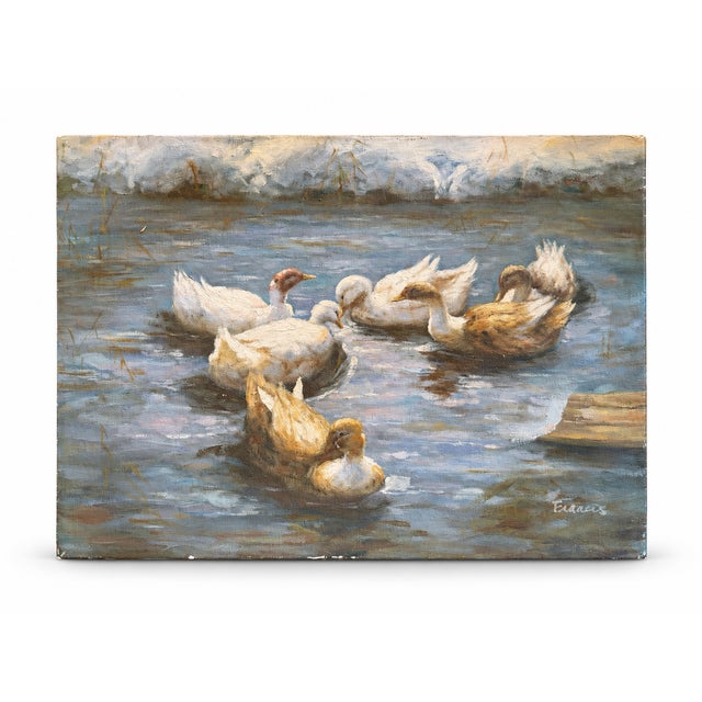 Vintage 1980s Impressionistic Duck Pond Oil Painting on Canvas – Signed "Francis" For Sale - Image 12 of 12