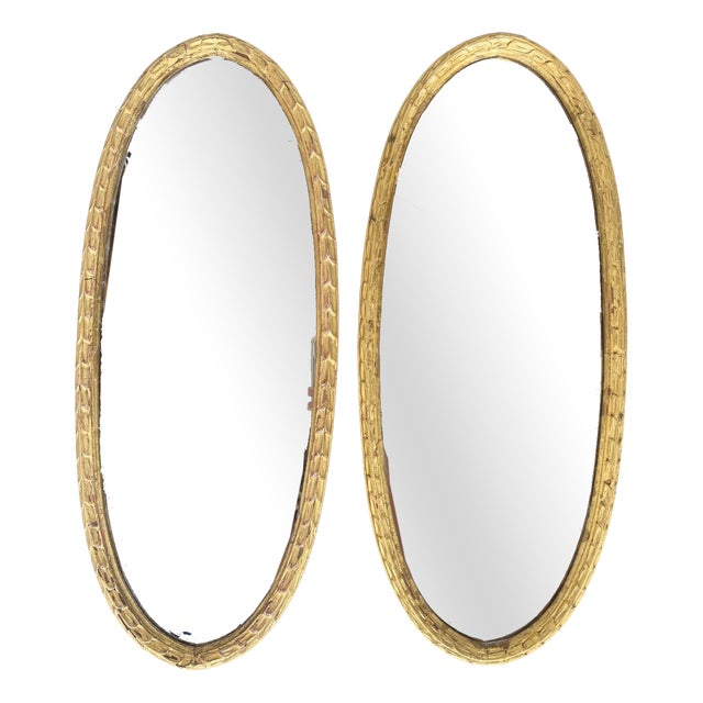 Antique Oval Mirrors in Wood, 1890s, Set of 2 For Sale