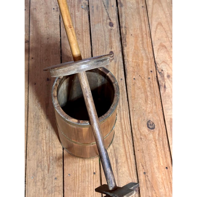 Farmhouse Antique Wooden Butter Churn With Original Dasher, 19th Century American Primitive, Brass-Banded Barrel For Sale - Image 3 of 6
