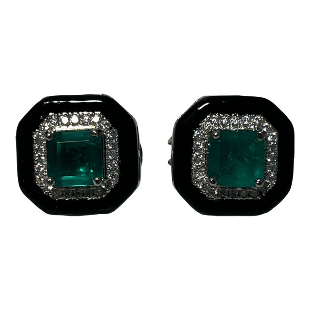 Black, Faux Emerald & Rhinestone Stud Earrings, 2 Pieces For Sale