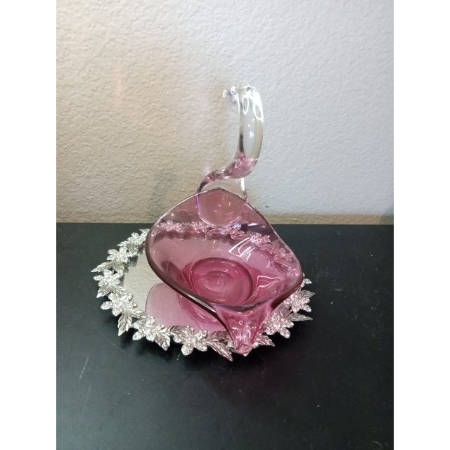 Exquisite Pilgrim Cranberry Glass Swan Bowl For Sale - Image 4 of 8