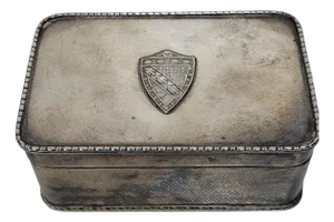 1930s Vintage Snuff Tobacco Stash Bernard Rice Son Brs Silver Plated Box Marked With Coat of Armor Family Crest Medallion