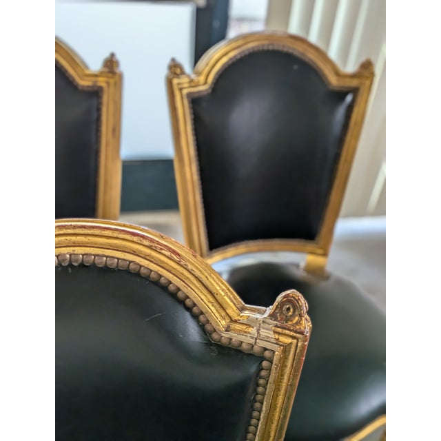 Black Set of 6 Antique 19th Century French Louis XVI Giltwood & Black Leather Dining Chairs For Sale - Image 8 of 13