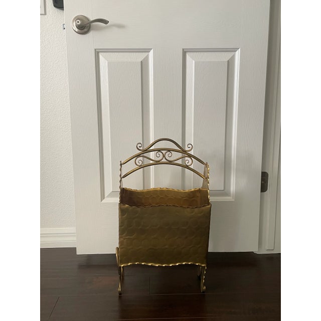 Gold Mid Century Hollywood Regency Gregorian Copper Gold Magazine Holder For Sale - Image 8 of 11