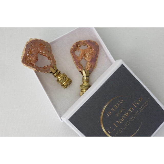 Contemporary Copper and 14 Kt Gold Geode Gemstone Finials, a Pair, Gift Boxed by C. Damien Fox For Sale - Image 3 of 4