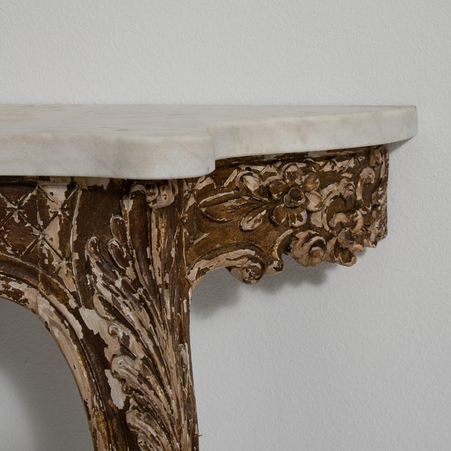 19th Century Baroque Patinated Console Table with Marble Top, Antique, France, 19th Century For Sale - Image 5 of 12