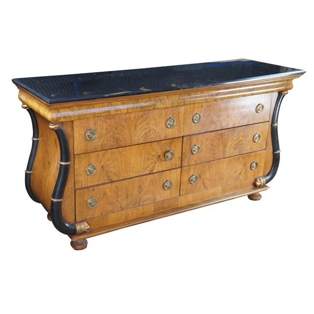 Vintage French Empire / Biedermeier style chest of drawers / dresser / commode. Made of matchboxes oak featuring a cello...