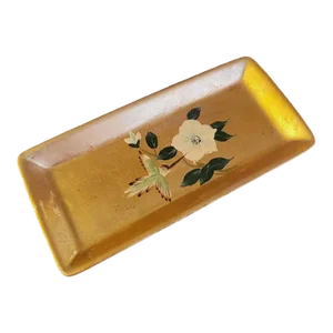 Vintage Baum Brothers Gold Leaf Chinoiserie Bird Floral Trinket Catchall Tray