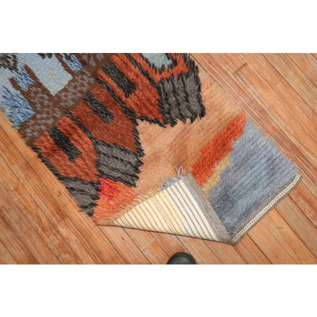 Textile Mid 20th Century Swedish Rya Water Bungalow Mini Rug - 1'10" x 3'9" For Sale - Image 7 of 8
