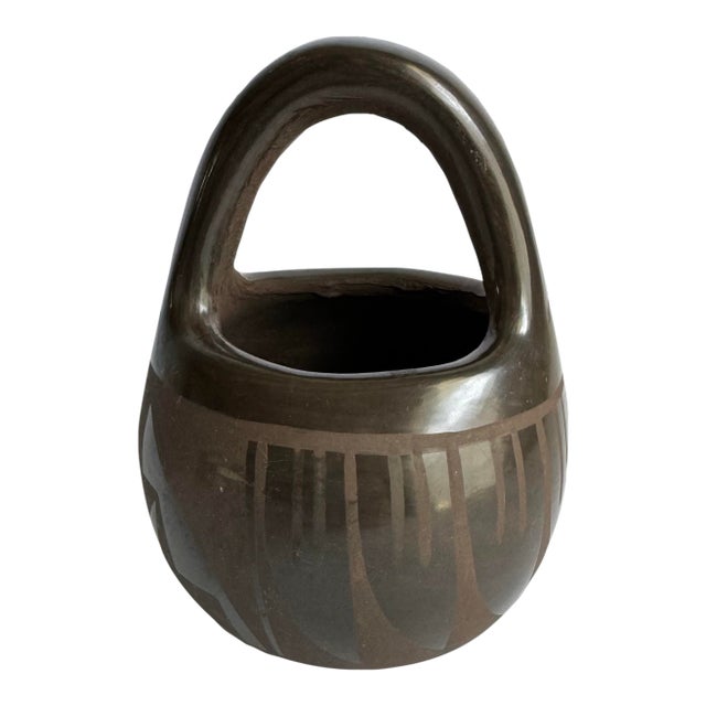 Santa Clara Pueblo Blackware Pottery Basket Pot Yolanda & James Signed For Sale