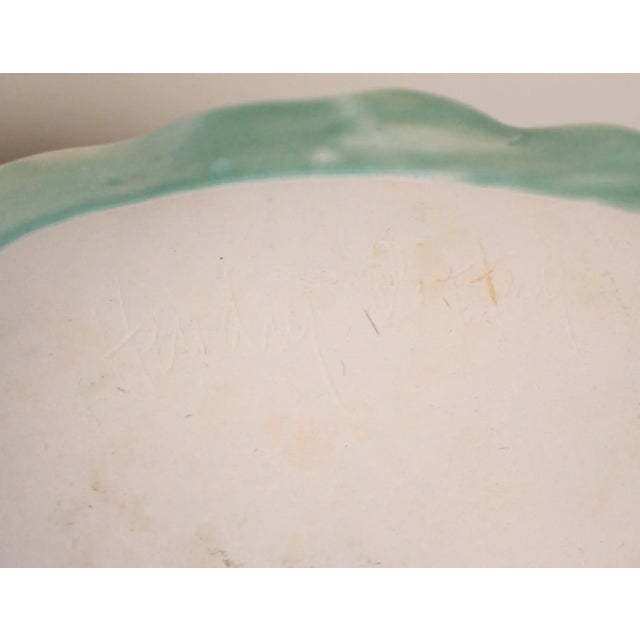 Celadon Mid-Century California Heyday Pottery Palm Beach Style Banana Palm Leaf Majolica Platter Tray For Sale - Image 8 of 9