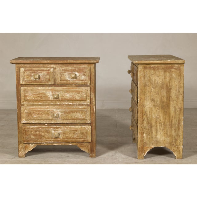 Pair of Distressed Vintage Nightstands with Subtle Brown and Green Patina For Sale - Image 10 of 12