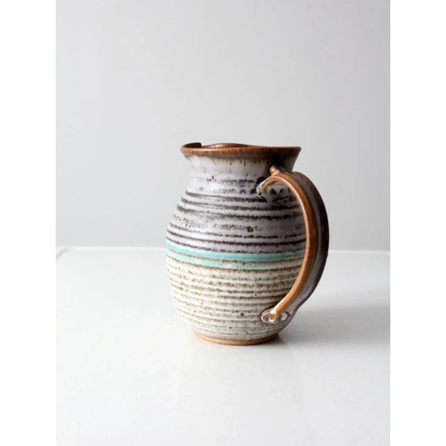 Antique White Vintage Signed Studio Pottery Pitcher For Sale - Image 8 of 13