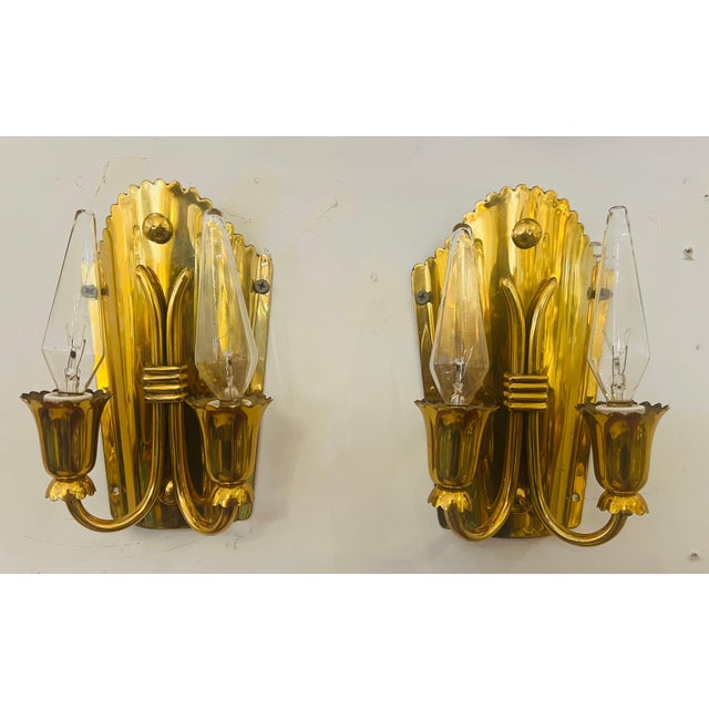 Pair of 1960s Golden Brass Regency Italian Mid Century Wall Lamps For Sale - Image 10 of 11